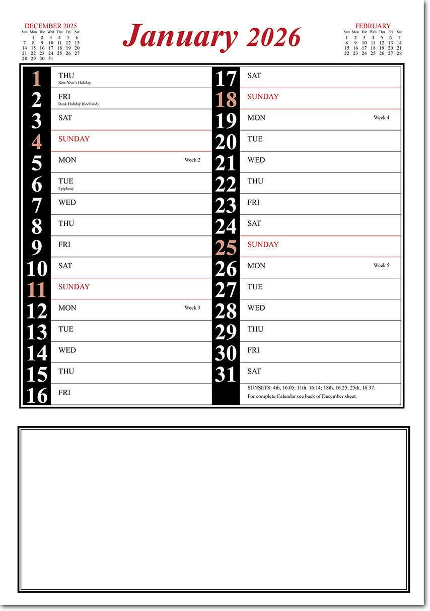 Red & Black Memo Postal Saver Calendar