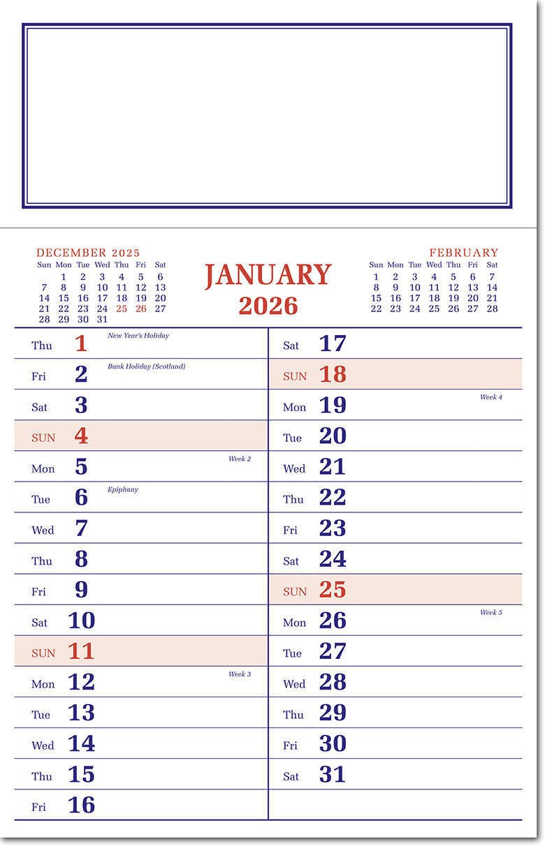 Full Backboard Memo Calendar - Blue and Orange